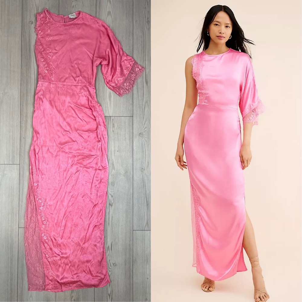 Suboo Nicky Asymmetric Sleeve Maxi Dress Pink Formal Gown Small
